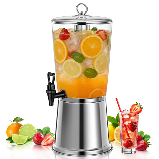 2 Gallon Beverage Dispenser with Stand, Stainless Steel Drink Dispenser for Parties, Clear Acrylic Water Juice Jug with Ice Core & Spigot for Buffet, Weddings, Outdoor Events