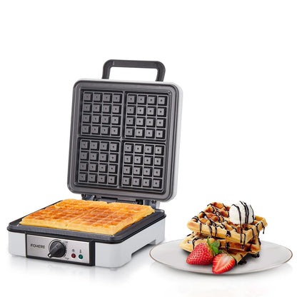 1200W Waffeleisen, 4-Scheiben-Waffeleisen, antihaftbeschichtet, Bräunungsgradregelung, Weiß