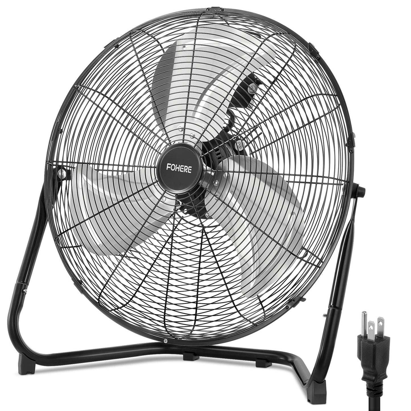 FOHERE 20" High Velocity Industrial Fan, 30 ft/s Powerful Floor Fan with 360° Tilt, 3-Speed Heavy Duty Metal Shop Fan for Garage, Workshop, Gym, Patio & Commercial Use, ETL Safety Certified