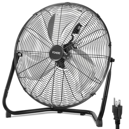 FOHERE 20" High Velocity Industrial Fan, 30 ft/s Powerful Floor Fan with 360° Tilt, 3-Speed Heavy Duty Metal Shop Fan for Garage, Workshop, Gym, Patio & Commercial Use, ETL Safety Certified