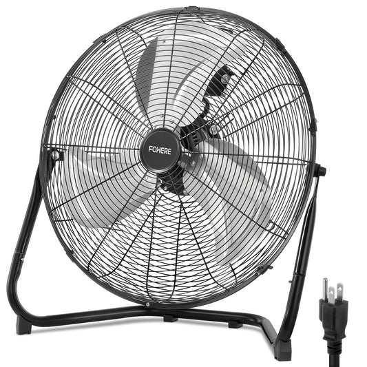 FOHERE 20" High Velocity Industrial Fan, 30 ft/s Powerful Floor Fan with 360° Tilt, 3-Speed Heavy Duty Metal Shop Fan for Garage, Workshop, Gym, Patio & Commercial Use, ETL Safety Certified