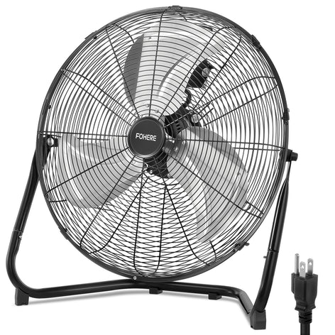 FOHERE 20" High Velocity Industrial Fan, 30 ft/s Powerful Floor Fan with 360° Tilt, 3-Speed Heavy Duty Metal Shop Fan for Garage, Workshop, Gym, Patio & Commercial Use, ETL Safety Certified