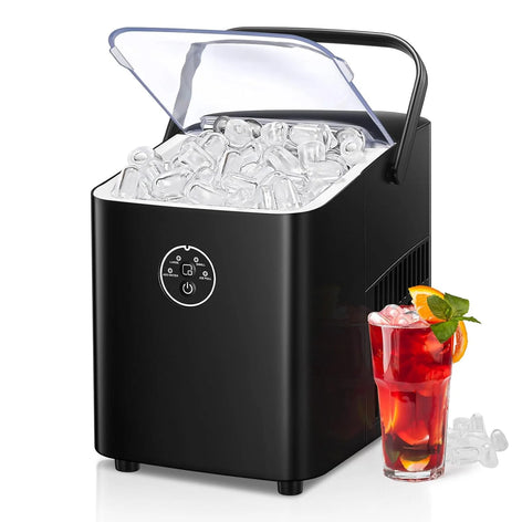FOHERE Ice Maker Countertop with Handle, 2 Ice Sizes, 9 Bullet Ice in 6 Mins, 28lbs in 24h, Self-clean