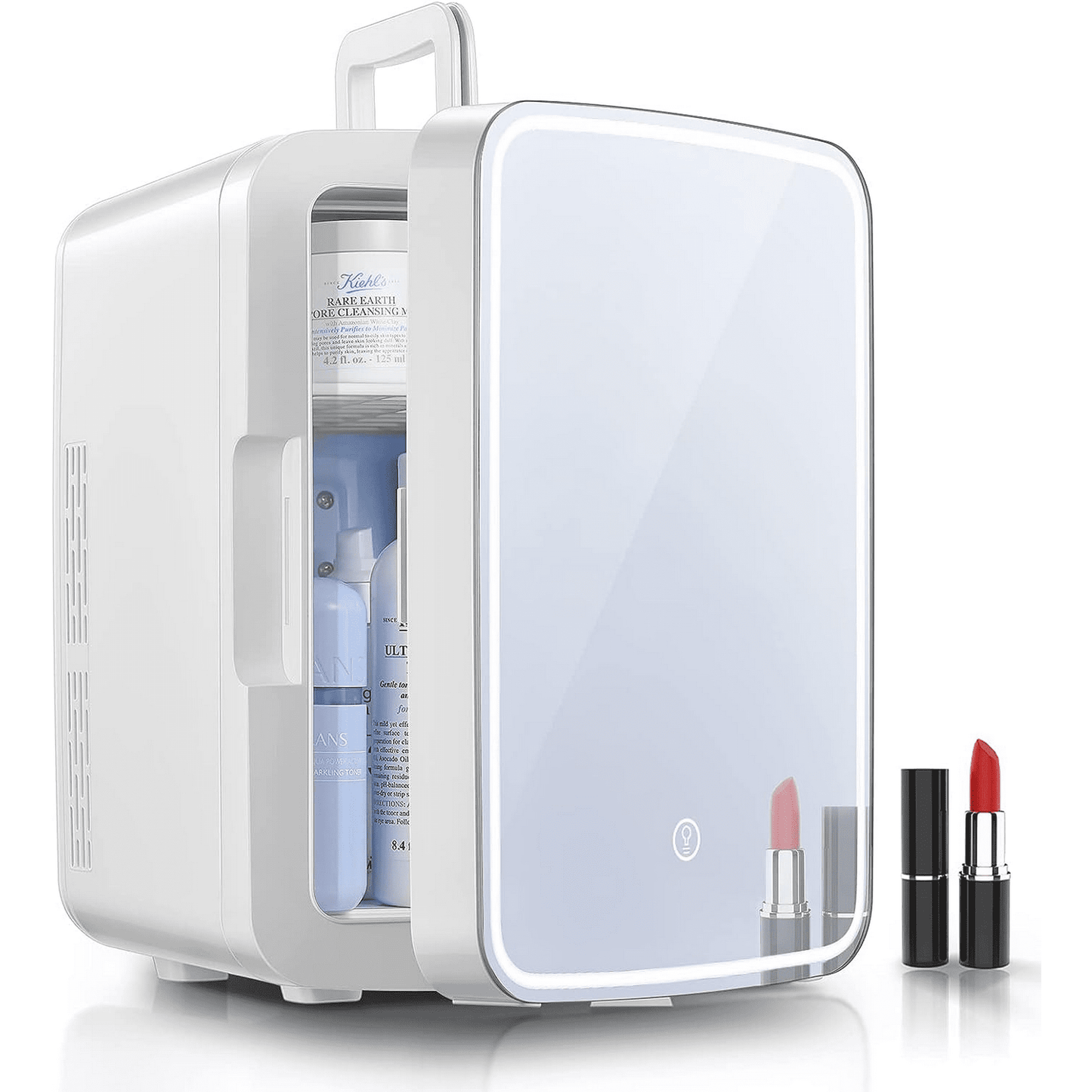 FOHERE 10L/11 Dosen Mini-Hautpflegekühlschrank mit Spiegel, 3-Modus-LED, AC/DC, tragbarer Kühler & Wärmer, kleiner Kühlschrank für Hautpflegekosmetika Make-up, für Büro Schlafzimmer Wohnheim Auto, Weiß