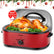 FOHERE 26-Quart Electric Roaster Oven with Visible & Self-Basting Lid, Large Turkey Roaster with Defrost Warm Function, Adjustable Temperature, Removable Pan Rack, Stainless Steel, Red