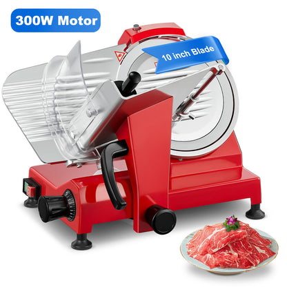 FOHERE Fleischschneidemaschine Gewerblich 300W, 25,4 cm (10 Zoll) Elektrische Aufschnittmaschine, Premium Verchromtes Stahlmesser, Halbautomatische Fleischschneidemaschine für den gewerblichen Einsatz