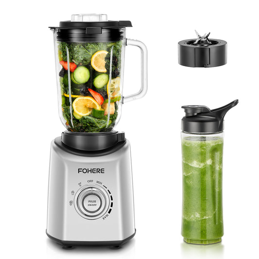 FOHERE Küchenmixer, 1,5-Liter-Profi-Standmixer aus Glas für Smoothies und Shakes mit 1 Tritan-Becher, 5 Geschwindigkeiten, 3 voreingestellten Programmen, 1300W Spitzenleistung