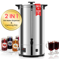 FOHERE 120-Cup 26.4QT Commercial Coffee Urn and Hot Water Dispenser, 1650W Stainless Steel with Digital Temp Control, Timer, Jar Rack, Silver