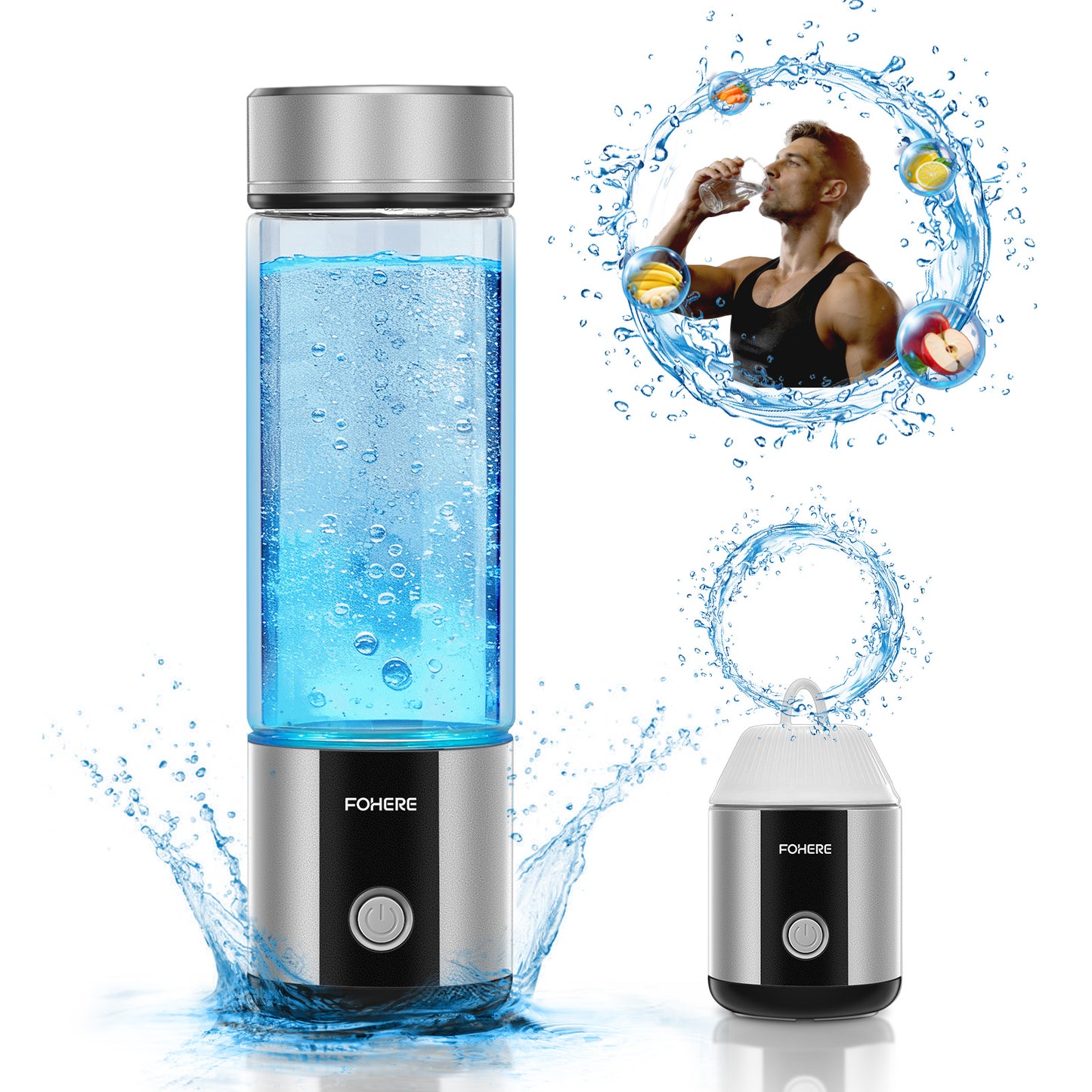 Hydrogen Water Bottle Generator, up to 6000 PPB Glass Portable Hydrogen Water Machine with SPE/PEM Technology, 6H Retention BPA Free