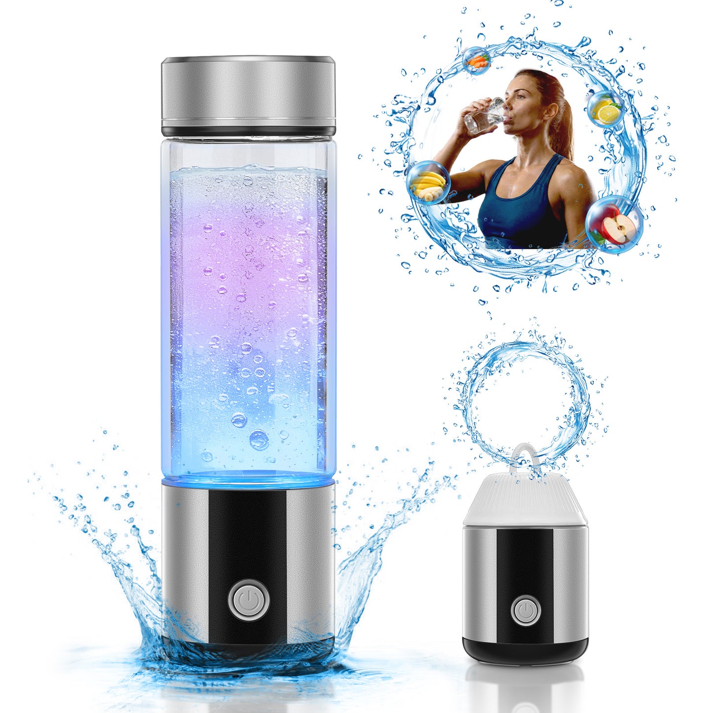 Wasserstoff-Wasserflasche mit tragbarem Anhängedeckel, bis zu 6000 PPB, auf jede Standard-Wasserflasche schraubbar für unterwegs – SPE/PEM-Technologie, wiederaufladbar, FDA-lebensmittelecht & FCC-zertifiziert