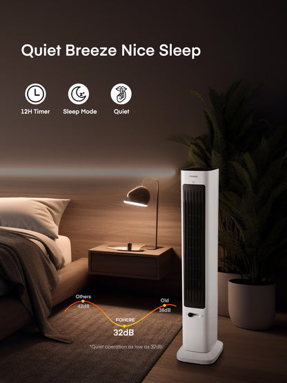 FOHERE Oszillierender Turmventilator und Heizlüfter in Einem für den Innenbereich, Ganzjähriger Hochgeschwindigkeits-Ventilator und Heizlüfter-Kombination mit Überhitzungsschutz, Timer, installationsfrei, 1500W, 96,2 cm, Weiß