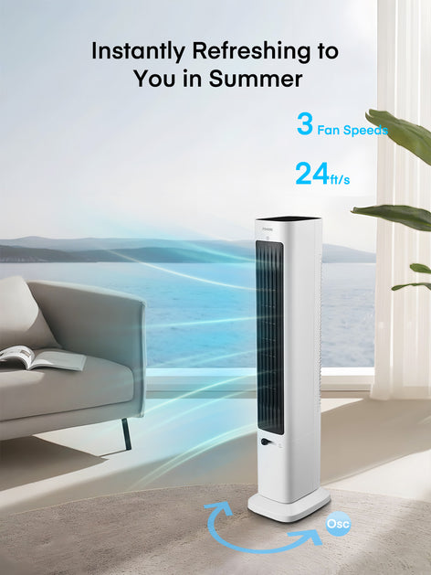 FOHERE Oscillating Tower Fan and Space Heater in One for Indoor Use, All Season High-Velocity Fan and Heater Combo Safety with Overheat Protection, Timer, Installation Free, 1500W, 37.9 Inches, White
