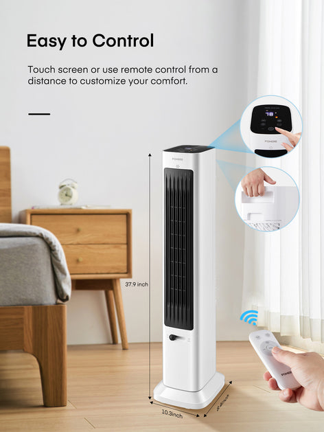 FOHERE Oscillating Tower Fan and Space Heater in One for Indoor Use, All Season High-Velocity Fan and Heater Combo Safety with Overheat Protection, Timer, Installation Free, 1500W, 37.9 Inches, White