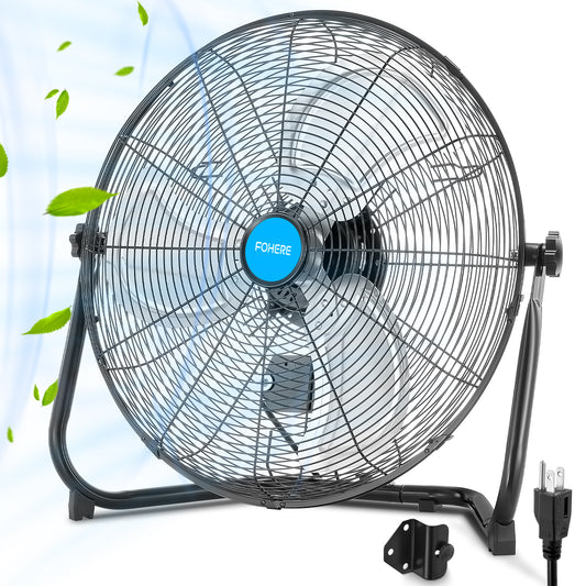 FOHERE 20" Hochgeschwindigkeits-Bodenventilator, 3 Geschwindigkeiten, 360° neigbarer Kopf, robuster Metallventilator für Industrie, Gewerbe, Lager, Garage, Fitnessstudio, Werkstatt, Laden, Fabrik, Keller, Schwarz