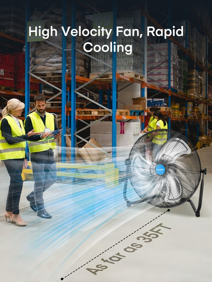 FOHERE 20" Hochgeschwindigkeits-Bodenventilator, 3 Geschwindigkeiten, 360° neigbarer Kopf, robuster Metallventilator für Industrie, Gewerbe, Lager, Garage, Fitnessstudio, Werkstatt, Laden, Fabrik, Keller, Schwarz