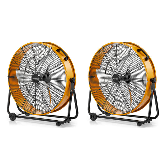 FOHERE 2PCS 24 Inch High Velocity Drum Fan, 8100 CFM Heavy Duty Industrial Floor Fan with 3-Speed, 360° Tilting Air Circulator, ETL Listed, Heavy Duty Shop Fan for Garage, Warehouse, Gym, Workshop