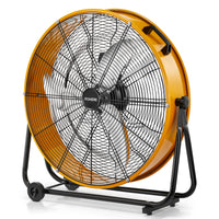 FOHERE 24 Inch High Velocity Industrial Drum Fan, 8100 CFM Heavy Duty Metal Floor Fan with Wheels, 360° Tilt 3-Speed Shop Fan, Portable Barn Fan with Wide Handle for Warehouse, Garage, Factory, Gym