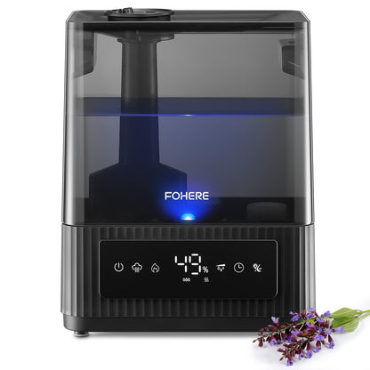 FOHERE 6L Luftbefeuchter für Zuhause mit warmem und kühlem Nebel, Ultraschall-Luftbefeuchter mit Top-Befüllung für Pflanzen, Babys, Kinder, Öl-Diffusor, Schlafmodus, 12H-Timer, Nachtlicht, intelligente Feuchtigkeitsregulierung, leise, Schwarz