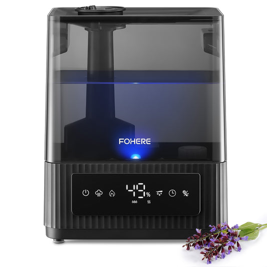 FOHERE 6L Luftbefeuchter für Zuhause mit warmem und kühlem Nebel, Ultraschall-Luftbefeuchter mit Top-Befüllung für Pflanzen, Babys, Kinder, Öl-Diffusor, Schlafmodus, 12H-Timer, Nachtlicht, intelligente Feuchtigkeitsregulierung, leise, Schwarz