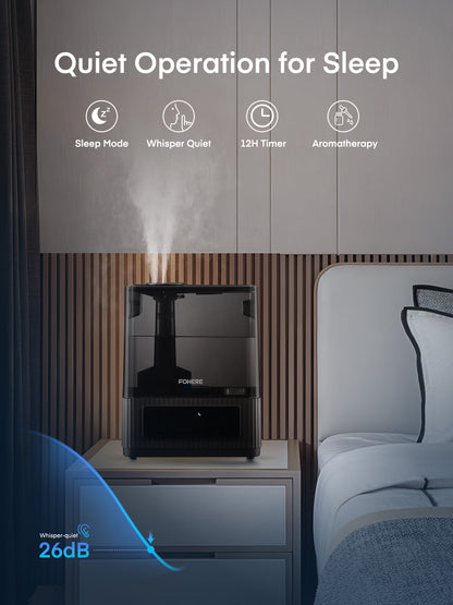 FOHERE 6L Luftbefeuchter für Zuhause mit warmem und kühlem Nebel, Ultraschall-Luftbefeuchter mit Top-Befüllung für Pflanzen, Babys, Kinder, Öl-Diffusor, Schlafmodus, 12H-Timer, Nachtlicht, intelligente Feuchtigkeitsregulierung, leise, Schwarz