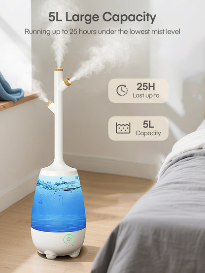 Luftbefeuchter für Schlafzimmer, große Räume, Zuhause, 5L leiser Kaltnebel-Luftbefeuchter zum Befüllen von oben mit ätherischem Öldiffusor, Fernbedienung, intelligentem Hygrometer, Schlafmodus, für Baby, Pflanzen, Büro, Kinderzimmer