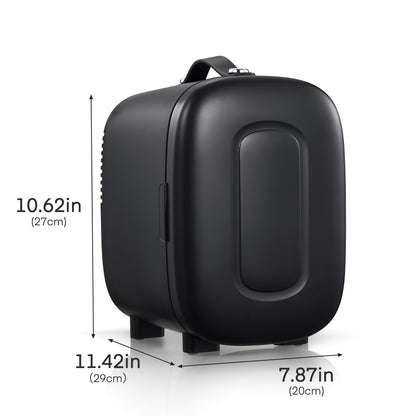 Mini-Hautpflegekühlschrank, 5 Liter/6 Dosen Kühlschrank für Schlafzimmer, kleiner tragbarer Getränkekühlschrank, exklusiver USB-Anschluss, 110V/12V Kühlschrank für Wohnheim, Auto, Reisen, Camping, Leiser Modus, Schwarz