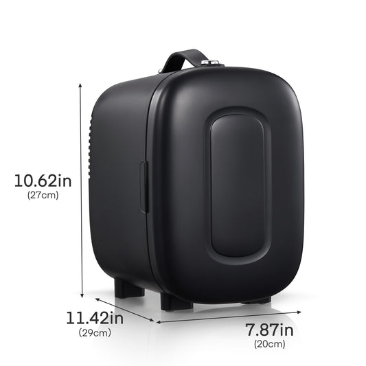 Mini-Hautpflegekühlschrank, 5 Liter/6 Dosen Kühlschrank für Schlafzimmer, kleiner tragbarer Getränkekühlschrank, exklusiver USB-Anschluss, 110V/12V Kühlschrank für Wohnheim, Auto, Reisen, Camping, Leiser Modus, Schwarz