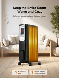 FOHERE Oil Filled Radiator Heater for Indoor Use Large Room, Safe with Thermostat, 1500W Quiet Energy Efficient Space Heater with Remote, 4 Modes, 24H Timer, Overheat Protection, Black