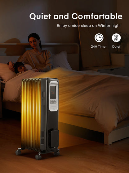 FOHERE Ölradiator für Innenräume Große Zimmer, sicher mit Thermostat, 1500W leiser, energieeffizienter Raumheizer mit Fernbedienung, 4 Modi, 24H Timer, Überhitzungsschutz, Schwarz