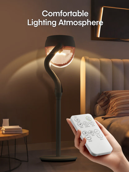 FOHERE Standventilator für Schlafzimmer, 12 Geschwindigkeiten, 3 Modi, 12H Timer, RGB-Lichter, Fernbedienung, 26m, 120° Leiser Oszillierender Standventilator für Zuhause und Büro