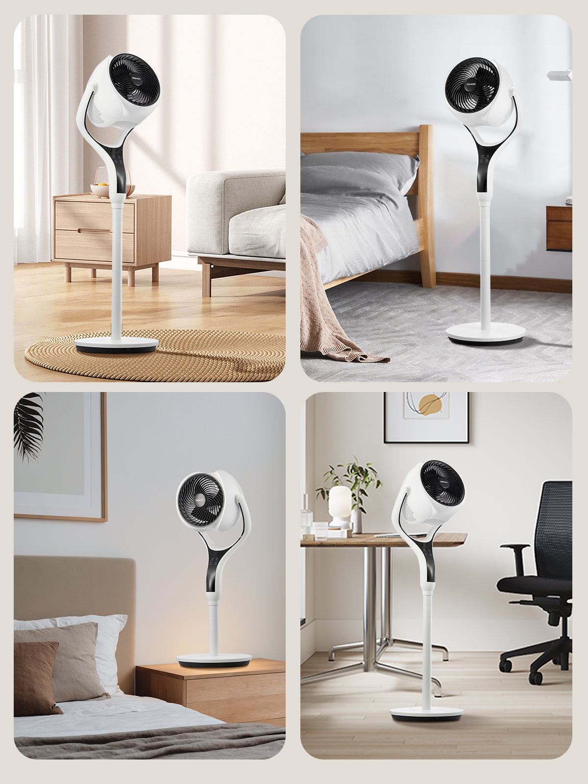 FOHERE Standventilator für Schlafzimmer, 12 Geschwindigkeiten, 3 Modi, 12H Timer, RGB-Lichter, Fernbedienung, 26m, 120° Leiser Oszillierender Standventilator für Zuhause und Büro