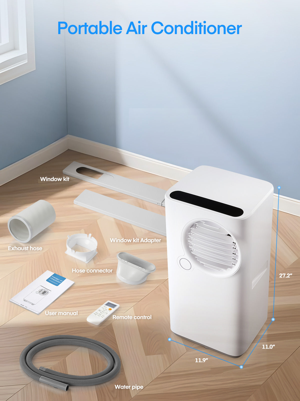 FOHERE 8000 BTU Portable Air Conditioner for Room Cooling and Heating, Covers up to 350 Square Feet, 5-in-1 All-Season Portable Air Conditioner with Remote Control and Window Kit, White