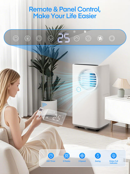 FOHERE 8000 BTU mobile Klimaanlage zum Kühlen und Heizen von Räumen, deckt bis zu 32,5 Quadratmeter ab, 5-in-1 Ganzjahres-Klimaanlage mit Fernbedienung und Fenster-Kit, Weiß