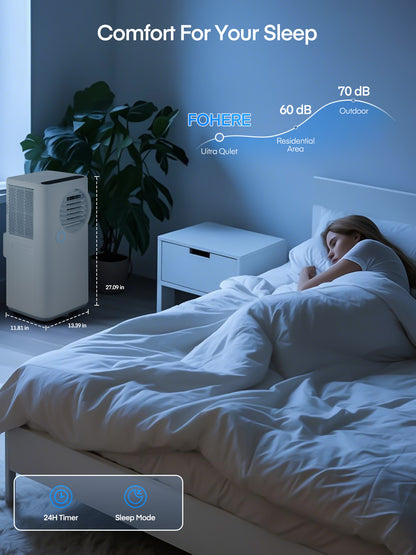 FOHERE 8000 BTU mobile Klimaanlage zum Kühlen und Heizen von Räumen, deckt bis zu 32,5 Quadratmeter ab, 5-in-1 Ganzjahres-Klimaanlage mit Fernbedienung und Fenster-Kit, Weiß