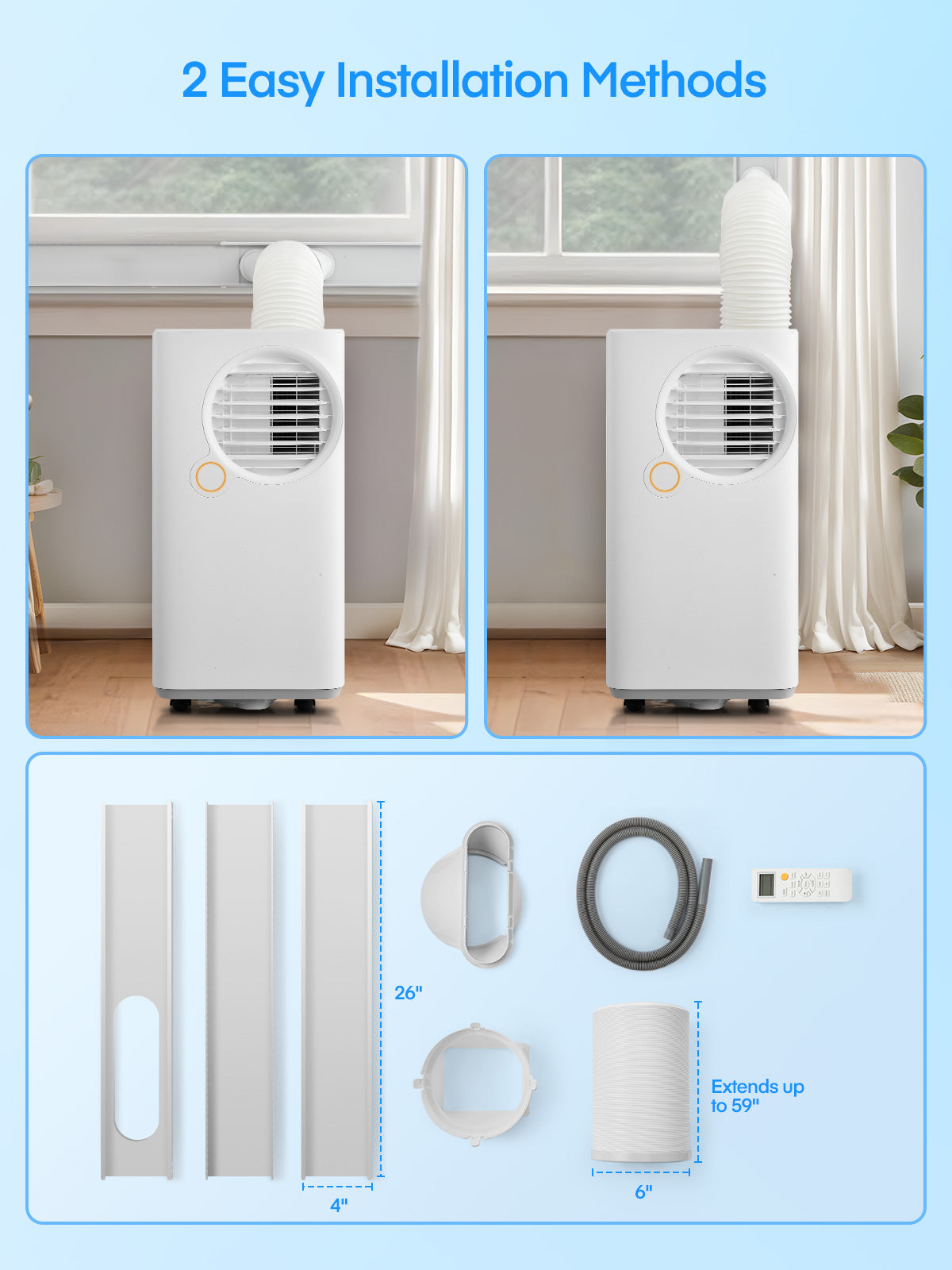 FOHERE 8000 BTU Portable Air Conditioner for Room Cooling and Heating, Covers up to 350 Square Feet, 5-in-1 All-Season Portable Air Conditioner with Remote Control and Window Kit, White