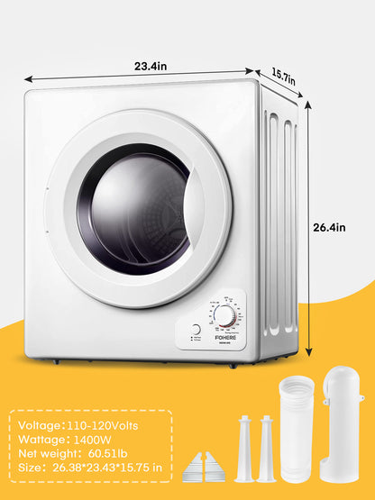 Wäschetrockner, 2,9 cu.ft FOHERE 1400W Abluft-Kondenstrockner, 5 Auto-Trockenprogramme, Weiß