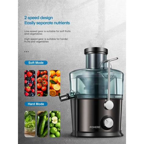 Juicer Extractor, 800W Juicer Machine with 3" Wide Mouth, Easy to Clean, Anti-Slip, Drip-proof, BPA Free, Black.