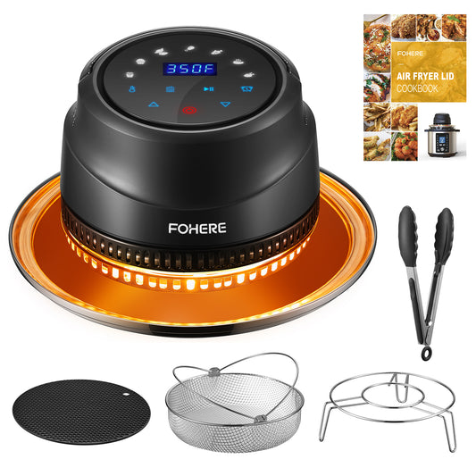 FOHERE Heißluftfrittierdeckel 7-in-1 für Instant Pot 6&8 Qt, Crisp Lid Touchscreen, verwandelt Ihren Schnellkochtopf in Sekundenschnelle in eine Heißluftfritteuse, Zubehör und Rezeptbuch inklusive