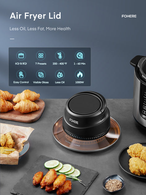 FOHERE Air Fryer Lid 7-in-1 for Instant Pot 6&8 Qt, Crisp Lid Touchscreen, Turn Your Pressure Cooker Into Air Fryer in Seconds, Accessories and Recipe Cookbook Included