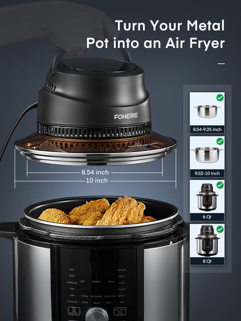 FOHERE Air Fryer Lid 7-in-1 for Instant Pot 6&8 Qt, Crisp Lid Touchscreen, Turn Your Pressure Cooker Into Air Fryer in Seconds, Accessories and Recipe Cookbook Included