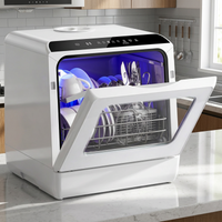 FOHERE Portable Countertop Dishwasher, 1-6H Delay Start, 5+1 Programs, 60-Min Hot Air Drying, 5L Water Tank or Faucet Connection for 2-3 People