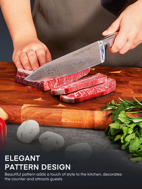 Knife Block Set, FOHERE Knife Set with Advanced Self Sharpening Technology, 7 Pieces Waved Texture Kitchen Knife Set, Stainless Steel Knife Set with Block, Sharp Knives with Non-slip Ergonomic Handle