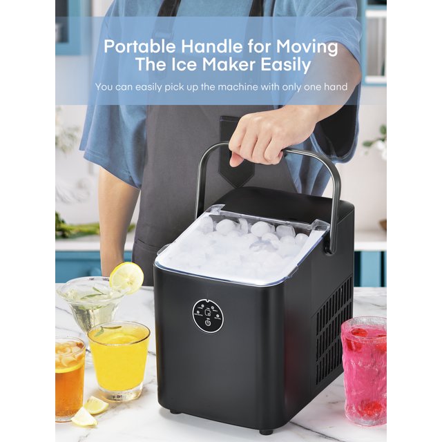 FOHERE Ice Maker Countertop with Handle, 2 Ice Sizes, 9 Bullet Ice in 6 Mins, 28lbs in 24h, Self-clean