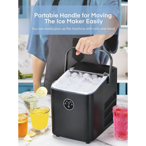 FOHERE Ice Maker Countertop with Handle, 2 Ice Sizes, 9 Bullet Ice in 6 Mins, 28lbs in 24h, Self-clean