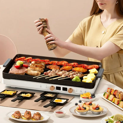 Induktionskochfeld 2 Kochfelder 1800W mit abnehmbarer Gusseisen-Grillplatte Antihaftbeschichtung, 8 Leistungsstufen-Regelung