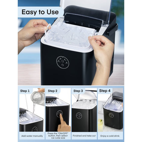 FOHERE Ice Maker Countertop with Handle, 2 Ice Sizes, 9 Bullet Ice in 6 Mins, 28lbs in 24h, Self-clean