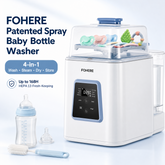 FOHERE 4-in-1 Baby Bottle Washer & Sterilizer & Dryer – 28000Pa High-Pressure Spray, 210°F Steam, Self-Clean, HEPA Storage, Dual Water Supply, for New Parents