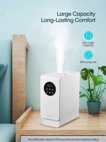 FOHERE Luftbefeuchter für Schlafzimmer, große Räume, Zuhause, 6,5 l, warmer und kühler Nebel, Top-Fill-Ultraschall-Luftbefeuchter für Baby-Pflanzen mit Aroma-Diffusor, anpassbare Feuchtigkeitsregelung und Timer, leise