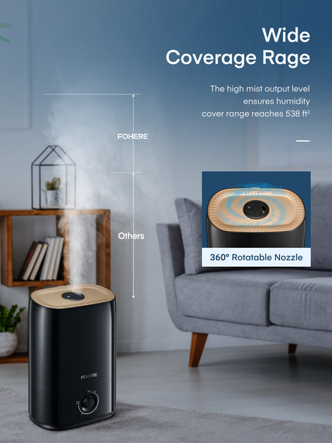 Cool Mist Humidifier for Large Room, 5L Ultrasonic Bedroom Humidifiers with Essential Tray, Smart Sleep Mode, Lasts up to 50H Humidifier for Living and Baby Room, Black