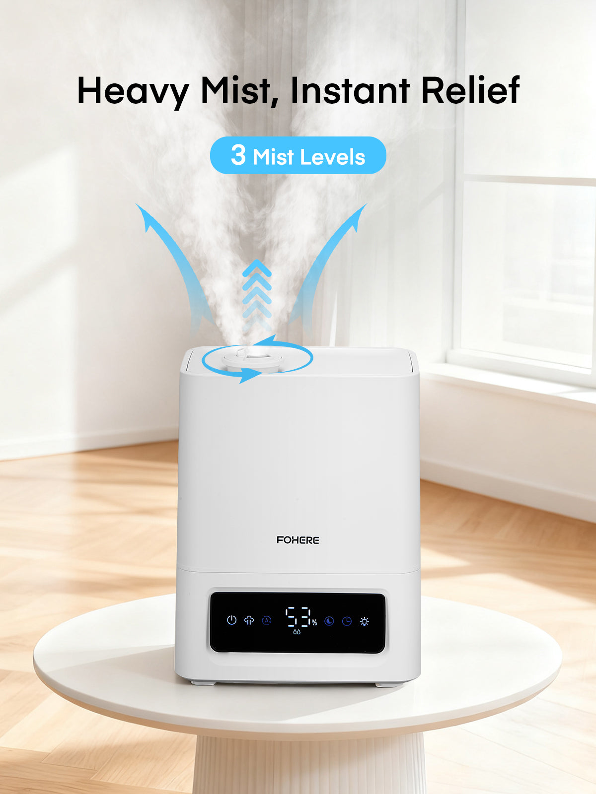 FOHERE 6L Luftbefeuchter für Schlafzimmer und Zuhause, Kaltnebel-Luftbefeuchter für große Räume, 60 Std. extrem leise Laufzeit für Babys und Pflanzen, intelligenter Feuchtigkeitssensor, schnelle Linderung von Symptomen, 16 Std. Timer, Öldiffusor, Weiß